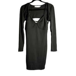 ASTR the Label Black Ribbed Tank Dress With Shrug & Sweetheart Neck Small